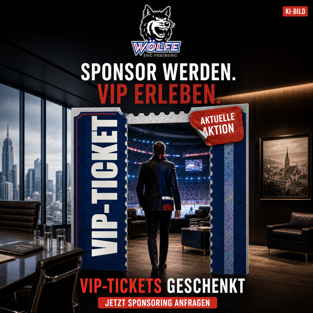 Als KI-BILD gekennzeichnetes Kampagnenmotiv mit besonders gut lesbarer Säulenbeschriftung VIP-TICKET sowie Sponsor werden, VIP erleben und VIP-Tickets geschenkt